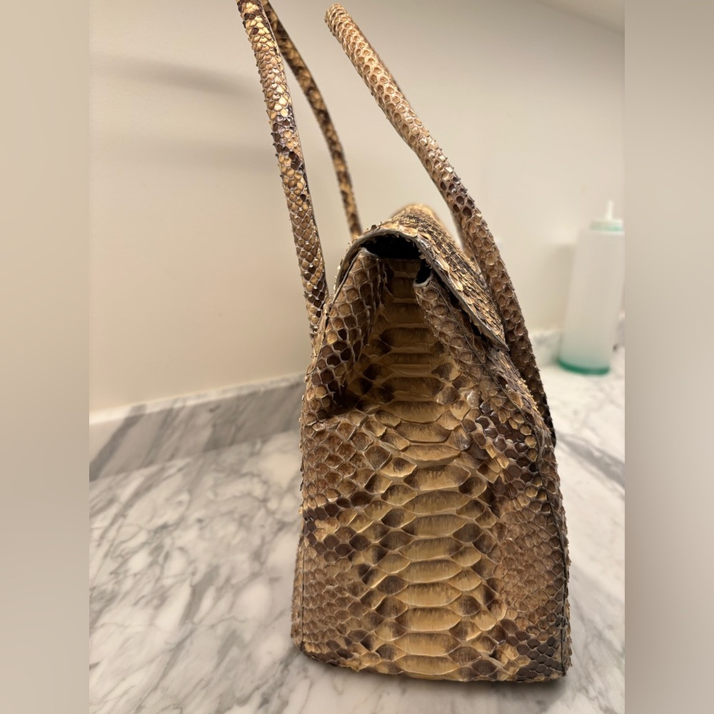 Nancy Gonzalez Brown Satchel with Exotic Python Snakeskin - Picture 2 of 6